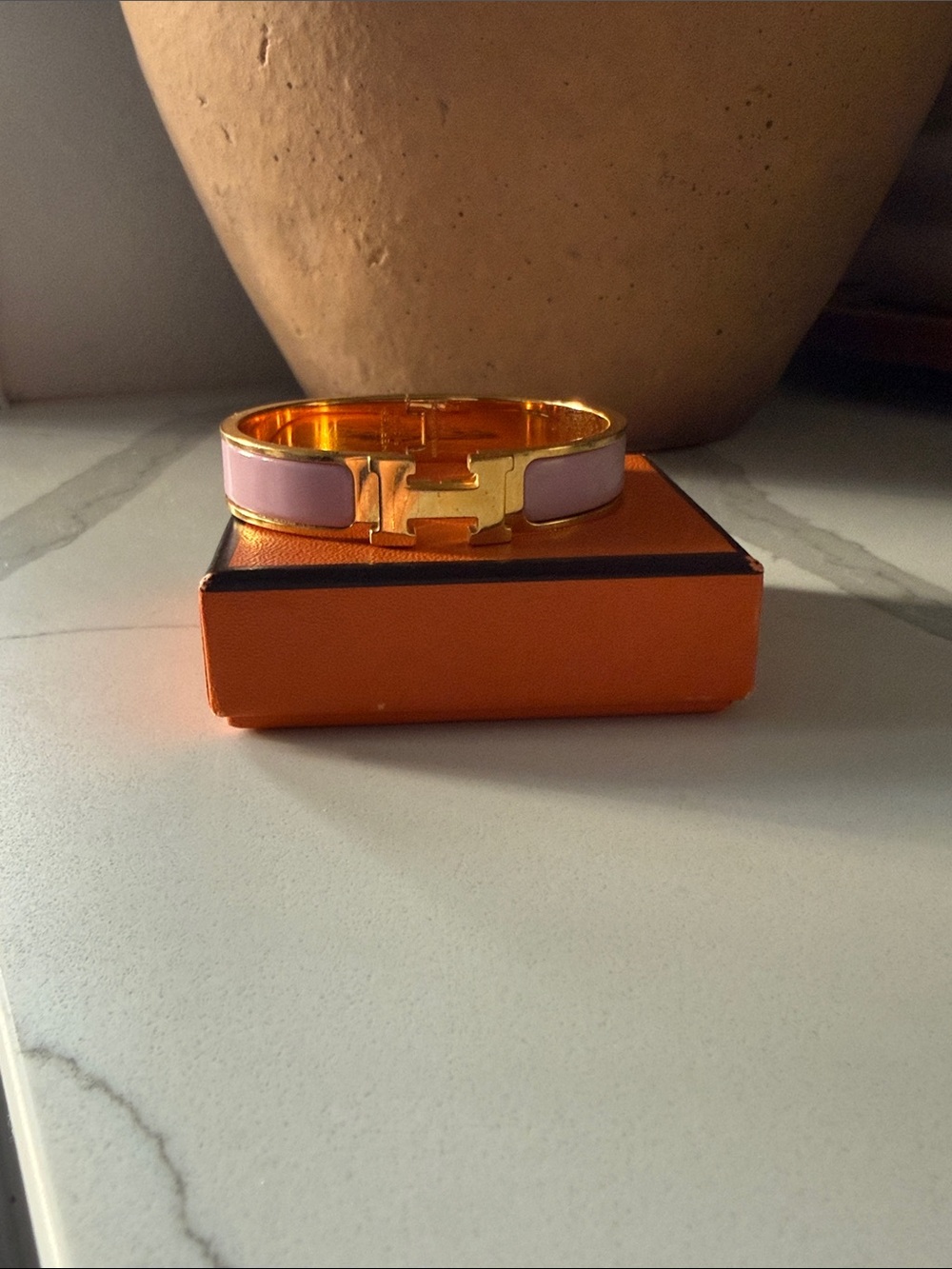 Hermes Pink & Gold Clic H Bracelet PM size